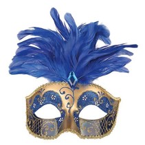 Oogmasker met veren blauw