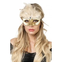 Venetiaanse masker grote veer creme