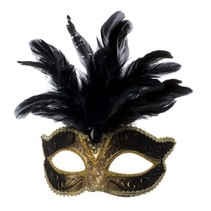 Venetiaanse masker grote veer zwart