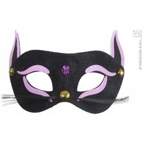 Oogmasker zwarte kat met roze glitter