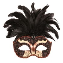 Oogmasker met veren zwart