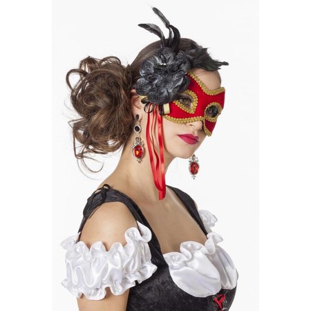 Masker met goudband en bloem rood