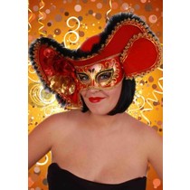 Oogmasker dames venetie rood met hoed