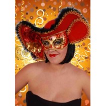Oogmasker dames venetie rood met hoed