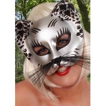 Halfmasker kat zilver/zwart
