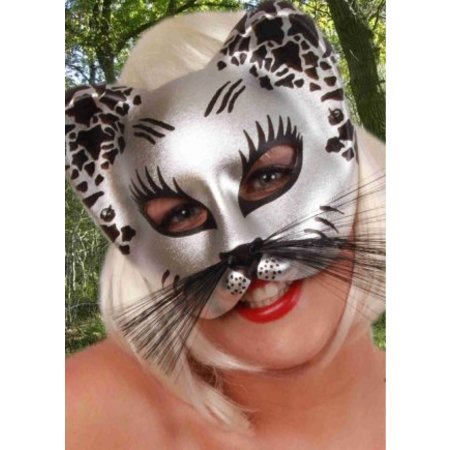 Halfmasker kat zilver/zwart