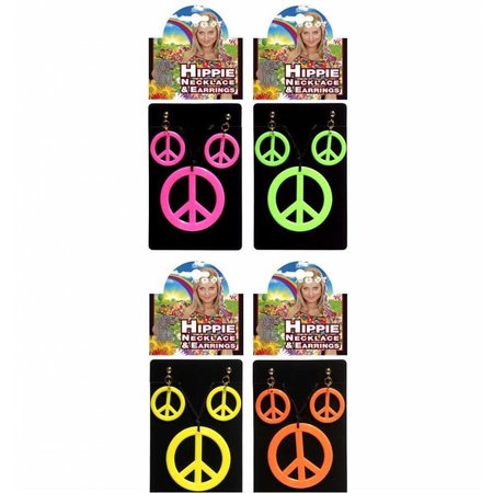 Hippie set oorbellen en ketting neon kleuren
