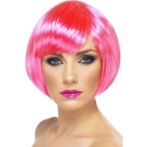 Glamour pruik bobline neon roze