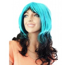 Pruik lang haar blauw/zwart Kristie