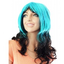 Pruik lang haar blauw/zwart Kristie