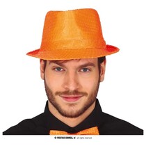 Gangsterhoed fluor oranje met pailletten