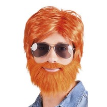 Pruik met baard oranje