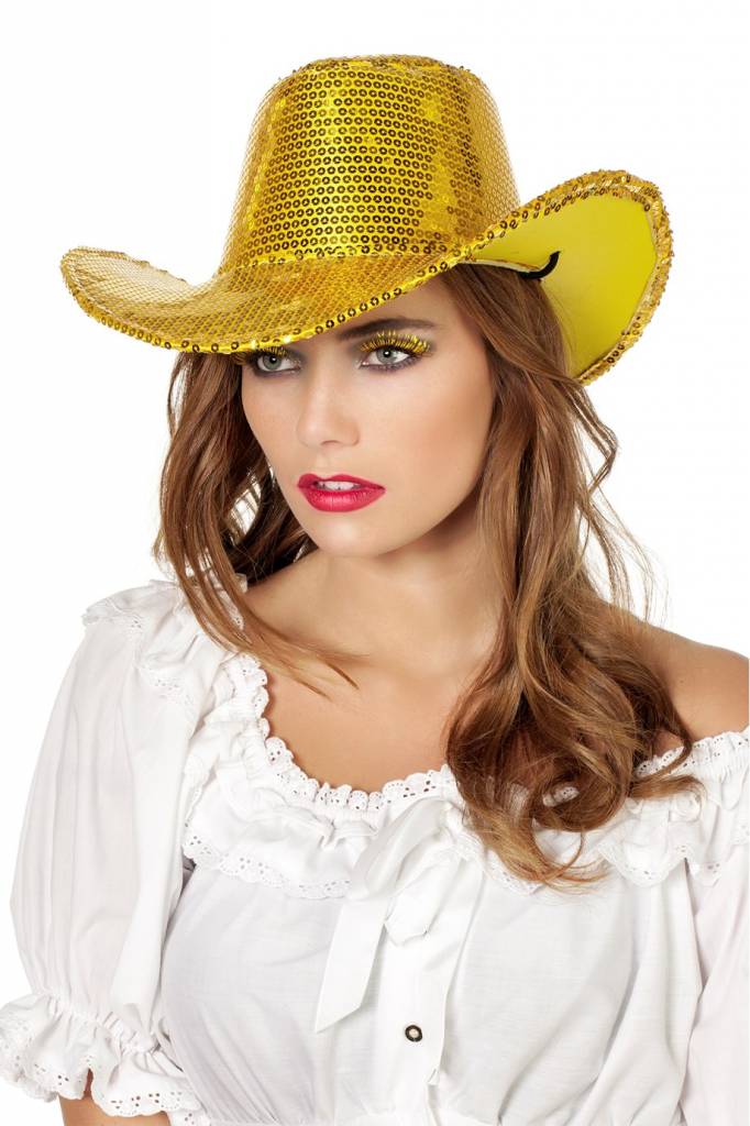 Ga trouwen Beheren wrijving Cowboy glamour hoed pailletten goud | 123feestpruiken.nl