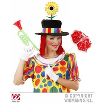 Clownshoed fluweel met zonnebloem en haar