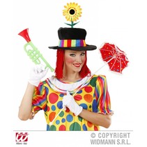 Clownshoed fluweel met zonnebloem en haar