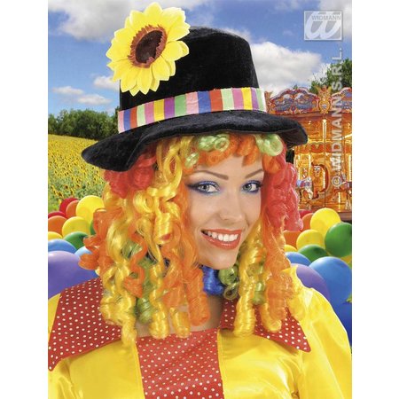 Pruik Clownshoed met bloem en lokken