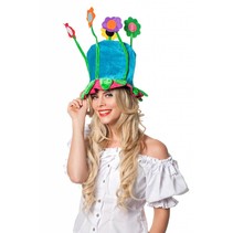 Hoed blauw met bloemen
