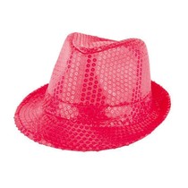 Gangsterhoed pailletten neon roze