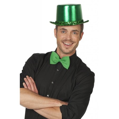 Hoge hoed lamee met paillettenband groen
