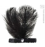 Hoofdband zwart met marabou en steen