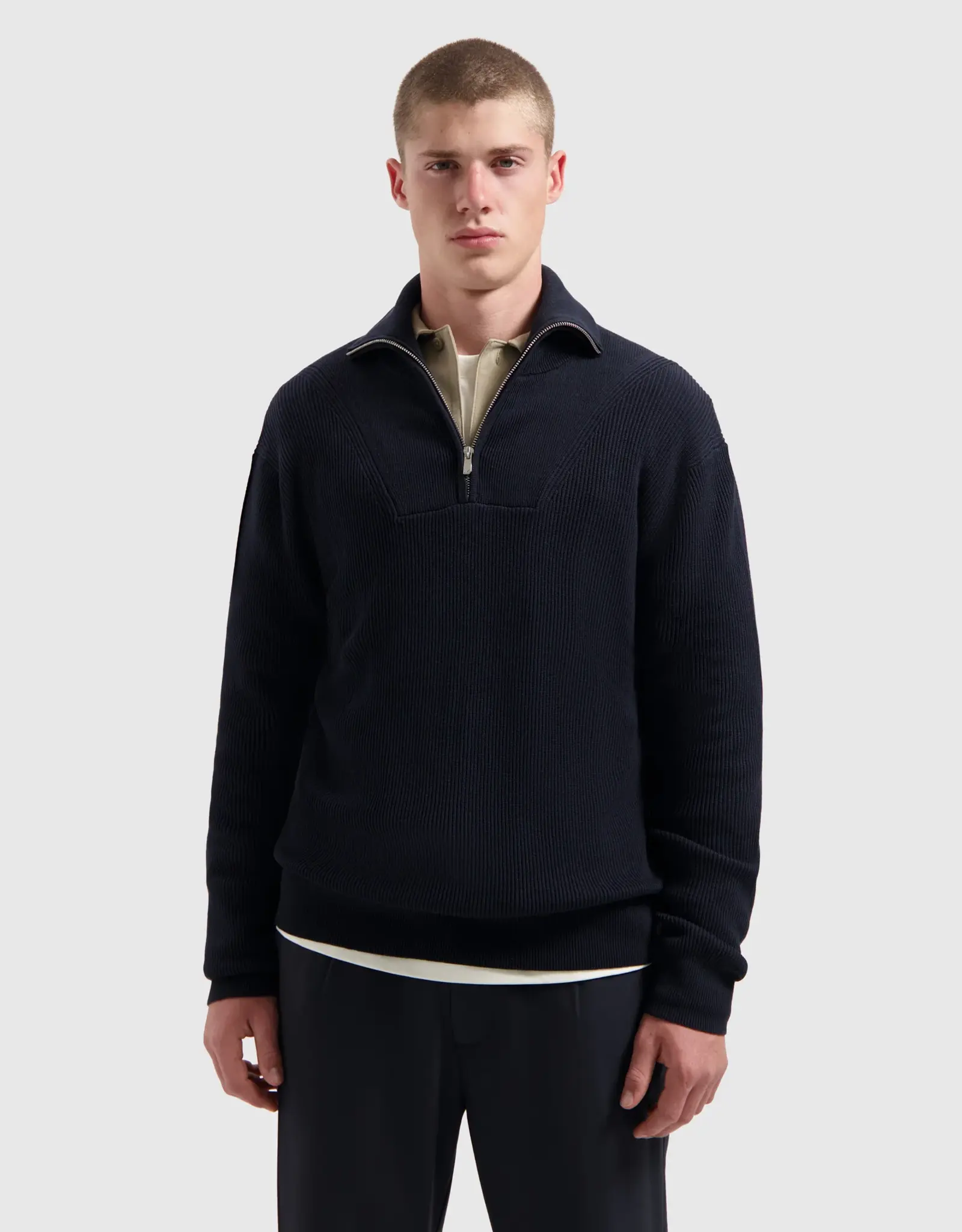 Pure Path Rib Knit Half-zip Sweater