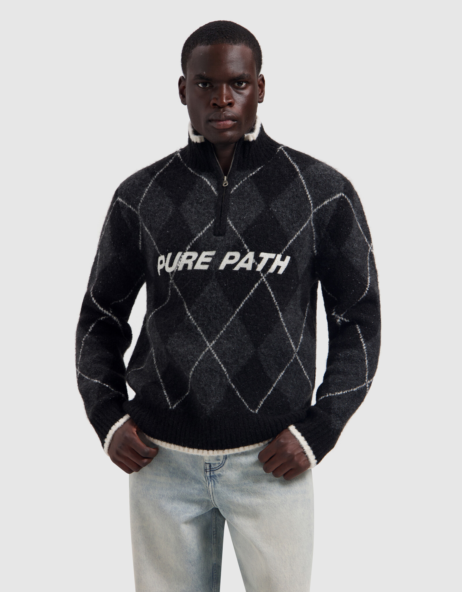 Pure Path Argyle Half-zip Knit