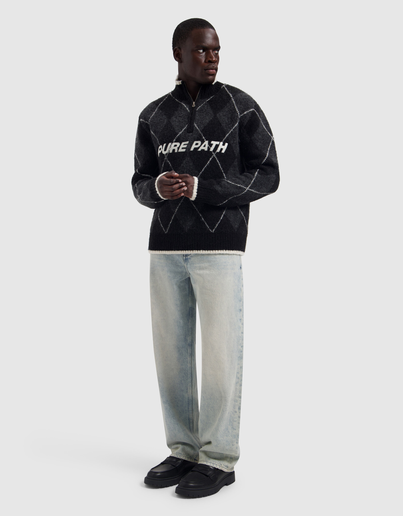 Pure Path Argyle Half-zip Knit
