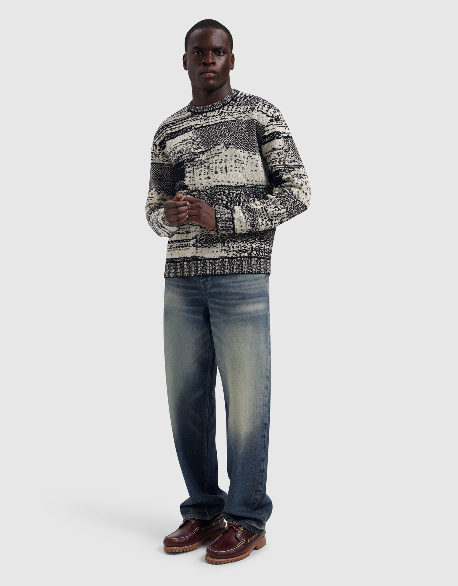 Pure Path Jacquard Geometric Knit Sweater
