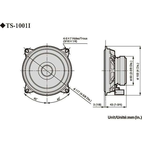 Pioneer Pioneer TS-1001I - Dual Cone Luidspreker -  10 cm -  110 Watt max