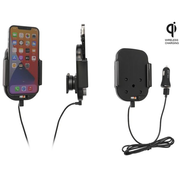 Brodit Telefoonhouder - Apple iPhone 12 Pro Max Qi Wireless - Actieve verstelbare houder - 12V USB plug