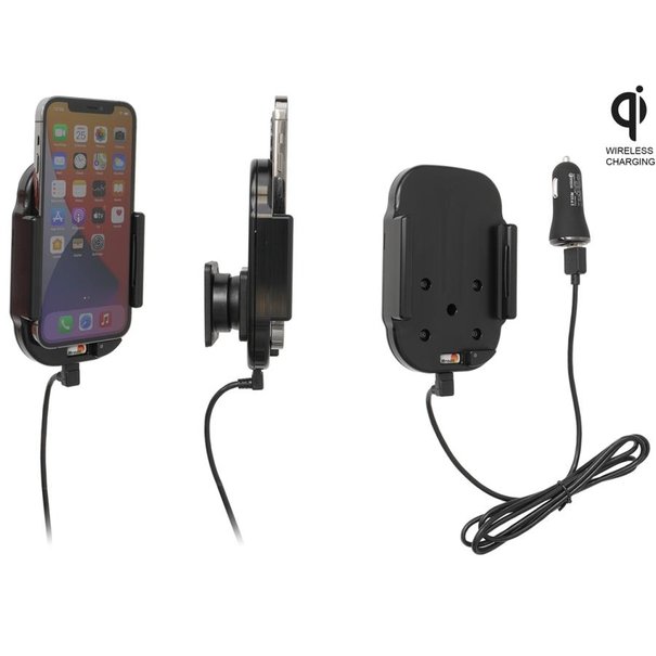 Brodit Telefoonhouder - Apple iPhone 12/12 Pro Qi Wireless - Actieve verstelbare houder - 12V USB plug
