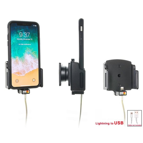 Brodit Telefoonhouder - Apple iPhone X / Xs - Verstelbare houder met kabelbevestiging voor Apple kabel