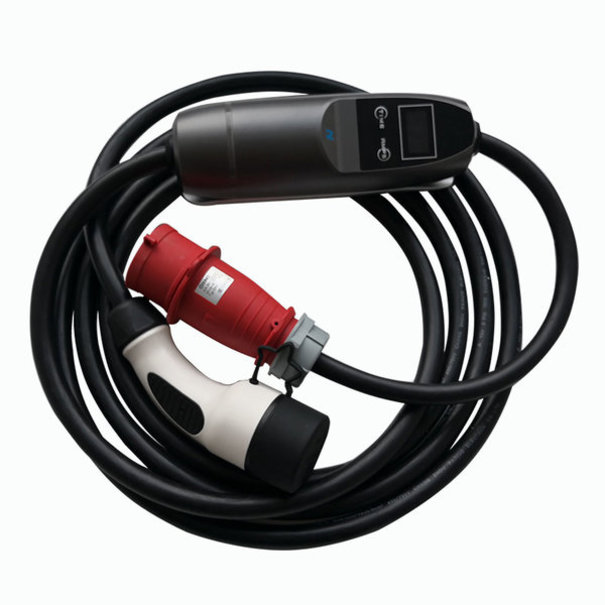 Khons Type 2 draagbare oplader met rode CEE - 32A 3 fase - 6 Meter