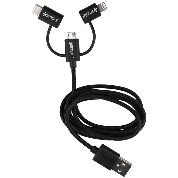 iSimple iSimple Datakabel USB naar Lightning / Micro USB / USB C 1m zwart