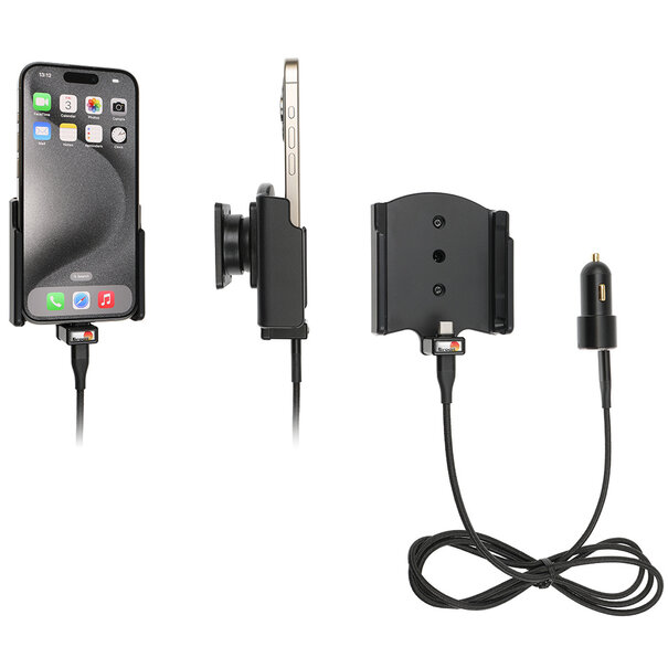 Brodit Telefoonhouder Apple iPhone 15 - Actieve houder - 12V USB plug (Gestoffeerd)