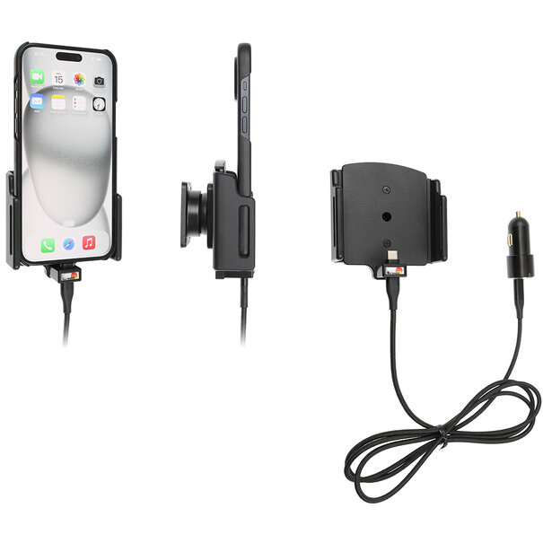 Brodit Telefoonhouder Apple iPhone 15 Plus/15 Pro MAX - Actieve verstelbare houder - 12V USB SIG-Plug 70-83mm