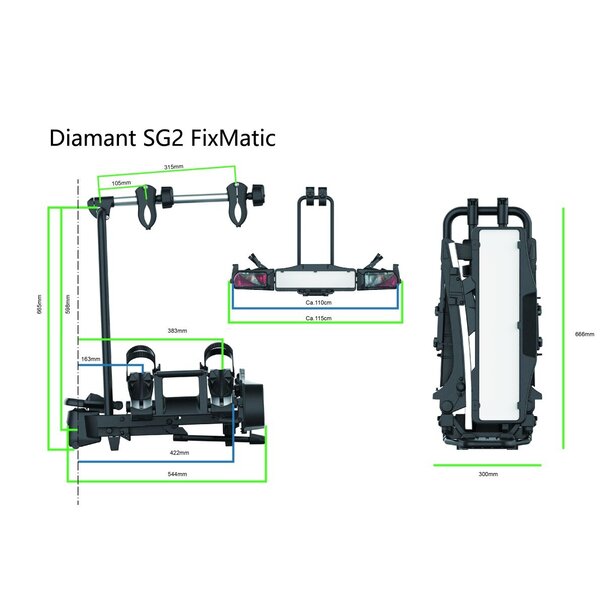 Pro-User Pro User Diamant SG2 FixMatic  - FIX4BIKE Fietsendrager - 2 Fietsen - Max 60 kg - Kantelbaar - Inklapbaar
