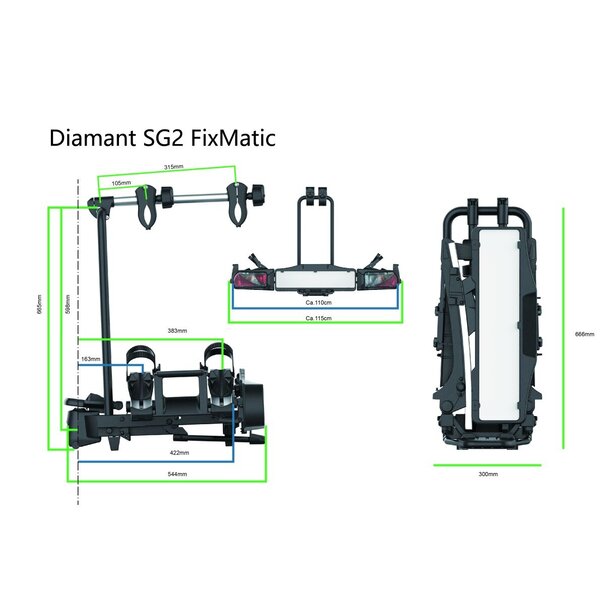 Pro-User Pro-User Diamant SG2 FixMatic  - FIX4BIKE Fietsendrager - 2 Fietsen - Max 60 kg - Kantelbaar - Inklapbaar