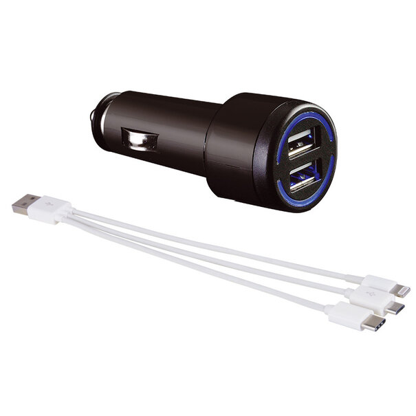 Hypersonic Universele 3-in-1 Autoladerset met aanstekerplug - 3A - USB - Type C