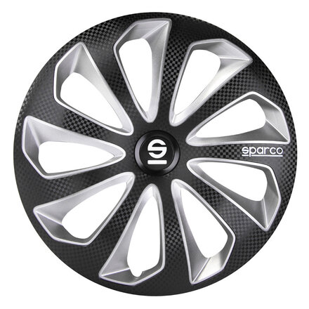 Sparco Wieldoppen Sicilia - 16-inch - Zwart/Zilver/Carbon - Set van 4 stuks