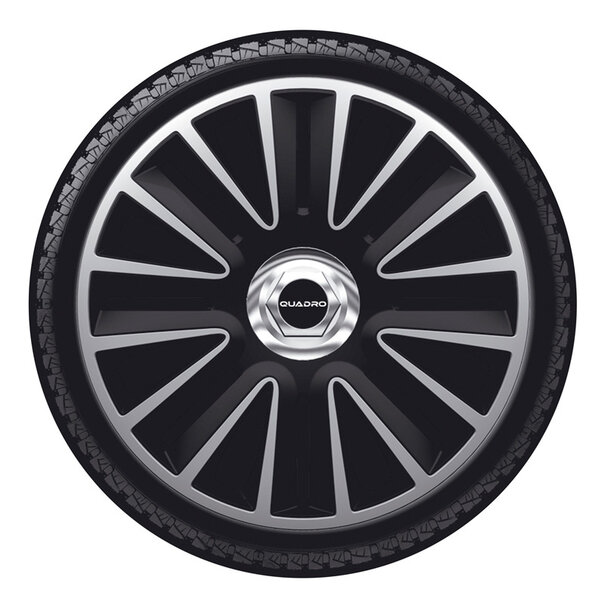 AutoStyle AutoStyle 4-Delige Wieldoppenset Quadro Pro 16-inch zilver/zwart + chroom ring
