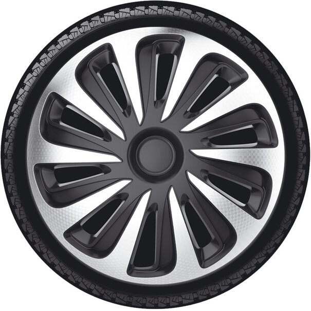 AutoStyle AutoStyle 4-Delige Wieldoppenset Caliber 16-inch zilver/zwart carbon-look