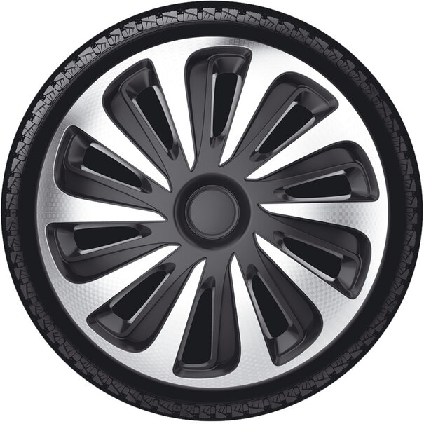 AutoStyle 4-Delige Wieldoppenset Caliber 15-inch zilver/zwart carbon-look