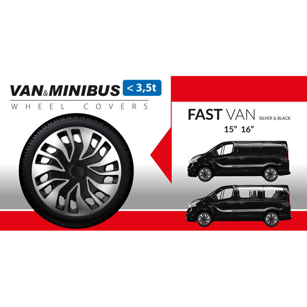 AutoStyle 4-Delige Wieldoppenset Fast-VAN 15-inch zilver/zwart (bol)