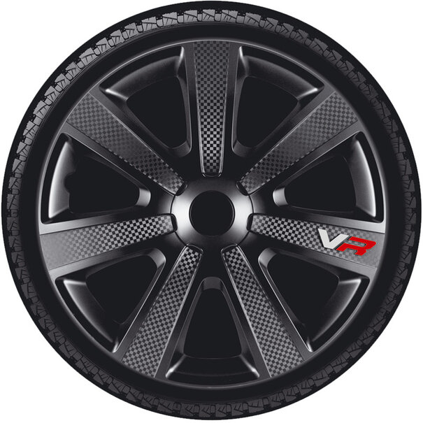 AutoStyle 4-Delige Wieldoppenset VR 16-inch zwart/carbon-look/logo