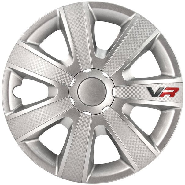 AutoStyle 4-Delige Wieldoppenset VR 16-inch zilver/carbon-look/logo