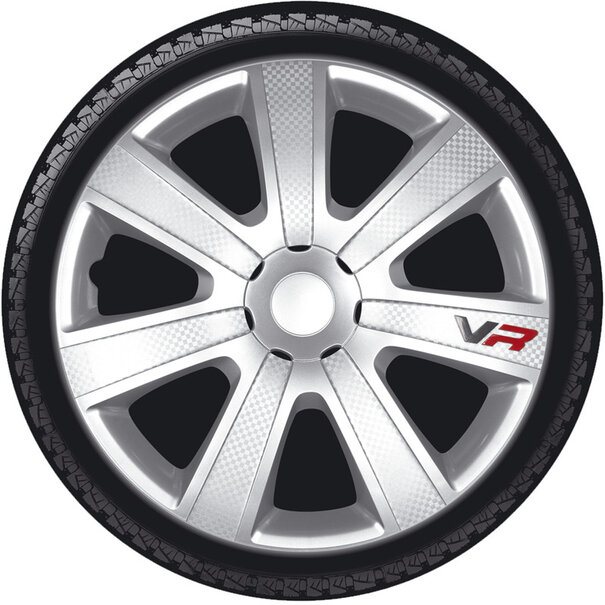 AutoStyle AutoStyle 4-Delige Wieldoppenset VR 14-inch zilver/carbon-look/logo