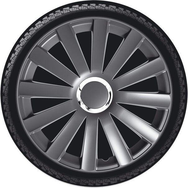 AutoStyle AutoStyle 4-Delige Wieldoppenset Spyder 16-inch gun-metal + chroom ring