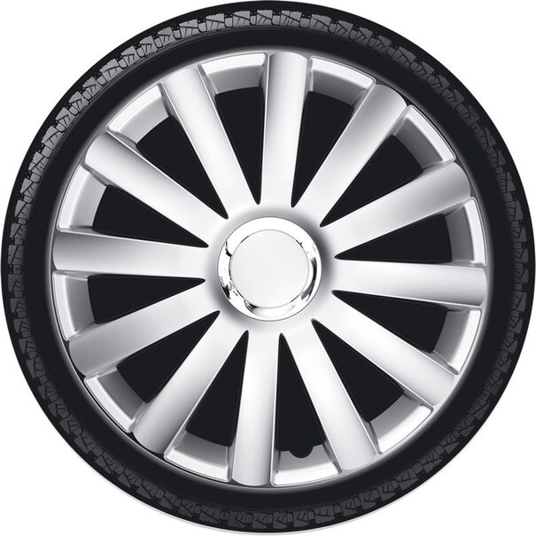 AutoStyle AutoStyle 4-Delige Wieldoppenset Spyder 15-inch zilver + chroom ring