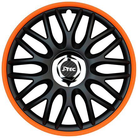 4-Delige J-Tec Wieldoppenset Orden R 15-inch zwart/oranje + chroom ring